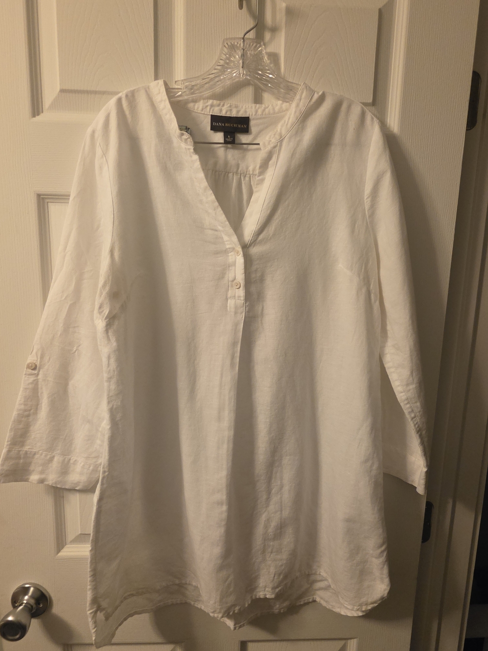 Dana Buchman White V-Neck Tunic Dress Shirt